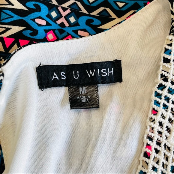 AS U WISH midi DRESS with bright blue bohemian Shift DRESS lined sleeveless M - Picture 8 of 13